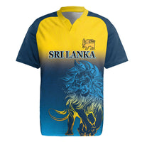 Sri Lanka rugby jersey with lion graphic, blue and yellow front and polo collar
