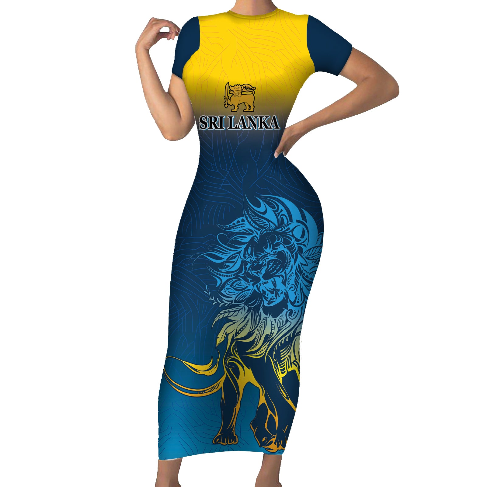 Sri Lanka Short Sleeve Bodycon Dress With Lions Version - Wonder Print Shop