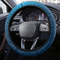 Blue steering wheel cover with black trim and textured grip edge
