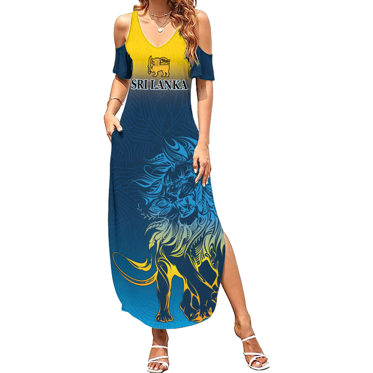 Sri Lanka Summer Maxi Dress With Lions Version - Wonder Print Shop