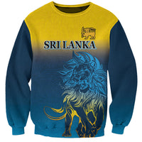 Unisex sweatshirt with yellow lion graphic, SRI LANKA text; blue sleeves