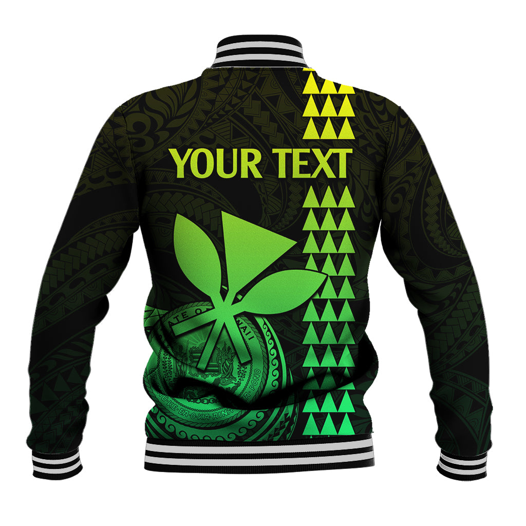 Unisex baseball jacket with black-and-lime graphic front; striped rib trim at collar and cuffs