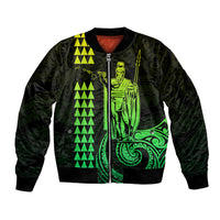 Lime unisex bomber jacket with neon graphic and front zipper