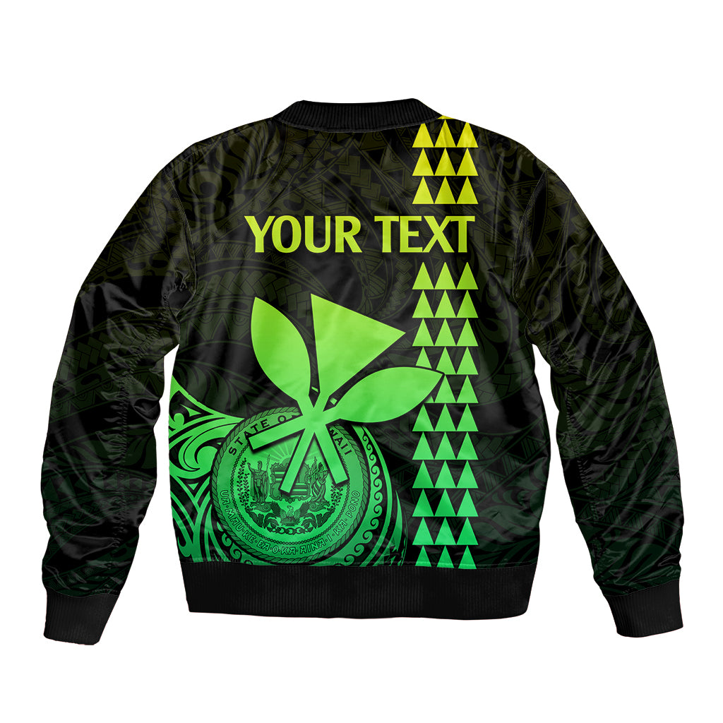 Lime unisex bomber jacket with back graphic and ribbed hem