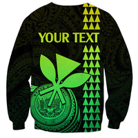 Unisex graphic sweatshirt in lime/black: back 'YOUR TEXT' with seal, leaf, and triangle rows