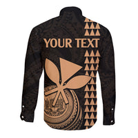 Long sleeve button shirt with black back, 'YOUR TEXT' print and nude geometric graphics