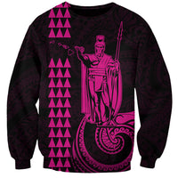 Unisex black Hawaiian sweatshirt with pink King Kamehameha graphic on front
