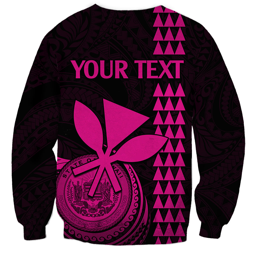 Unisex black Hawaiian sweatshirt with pink "YOUR TEXT" graphic and crest design