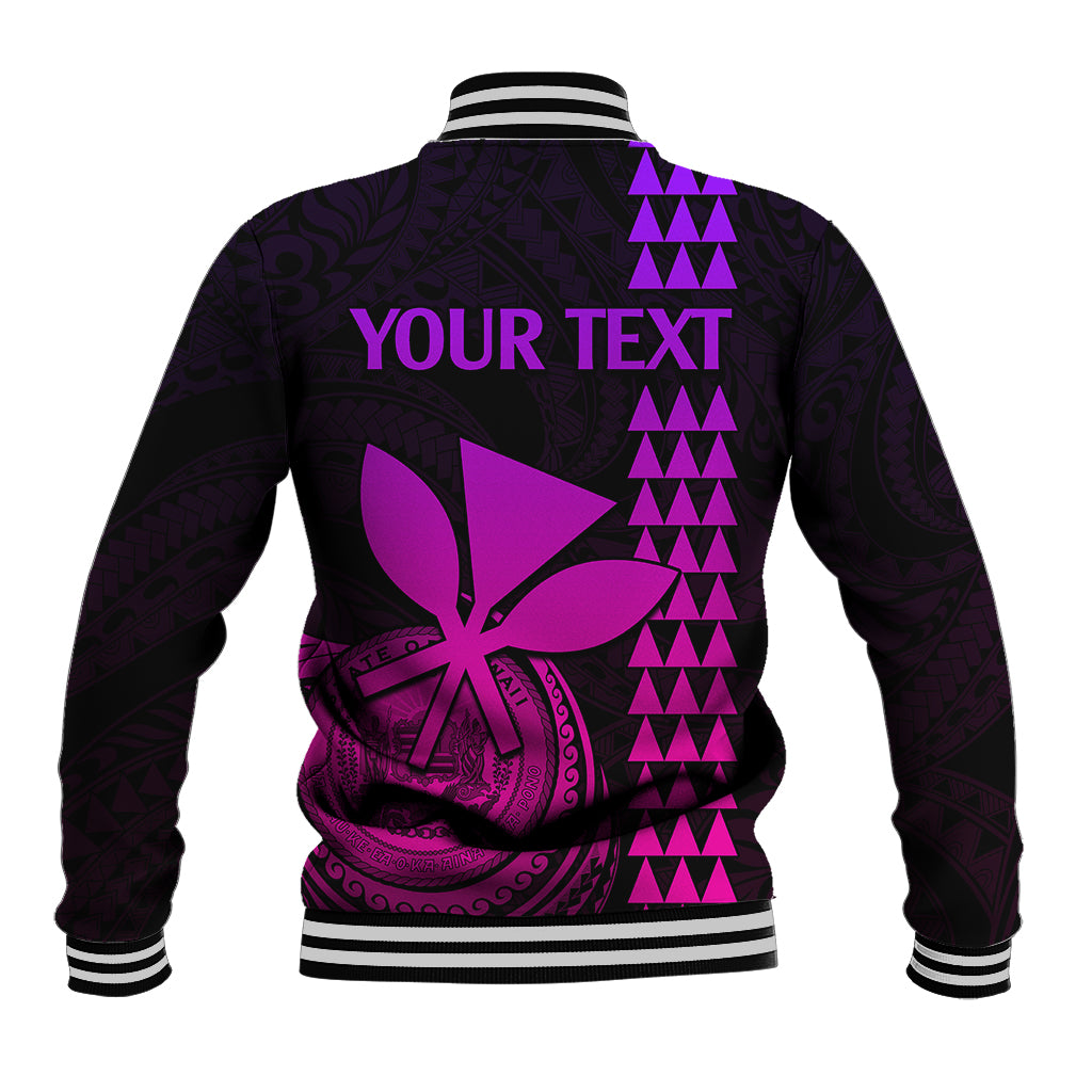 Custom Hawaii baseball jacket back, pink-purple 'YOUR TEXT' and floral graphic