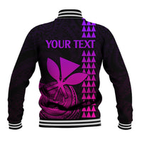 Custom Hawaii baseball jacket back, pink-purple 'YOUR TEXT' and floral graphic