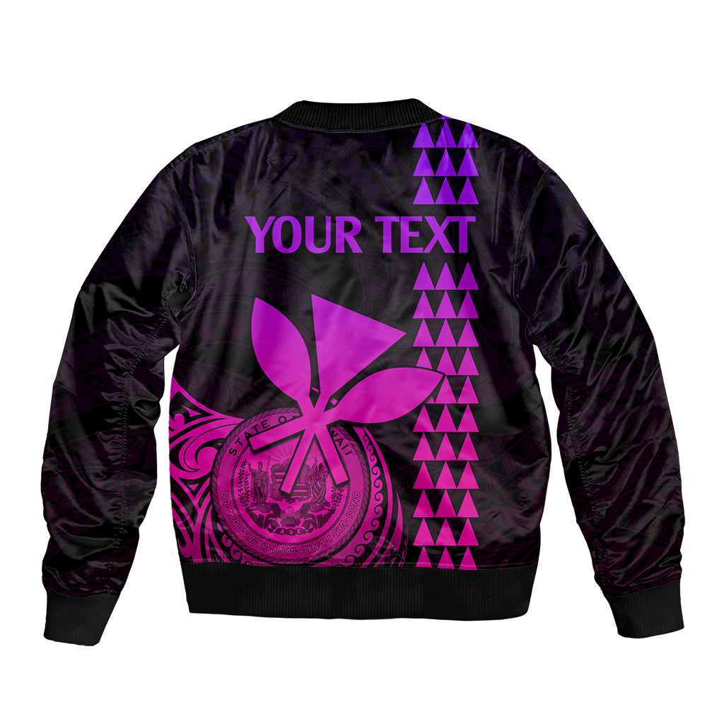 Unisex bomber jacket, dark back graphic with magenta fan and 'YOUR TEXT'