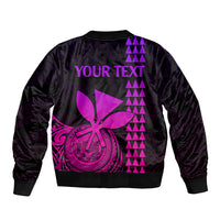 Unisex bomber jacket, dark back graphic with magenta fan and 'YOUR TEXT'