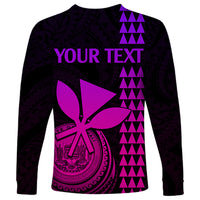 Unisex long sleeve shirt with 'YOUR TEXT' in purple-pink, tribal sailfish graphic