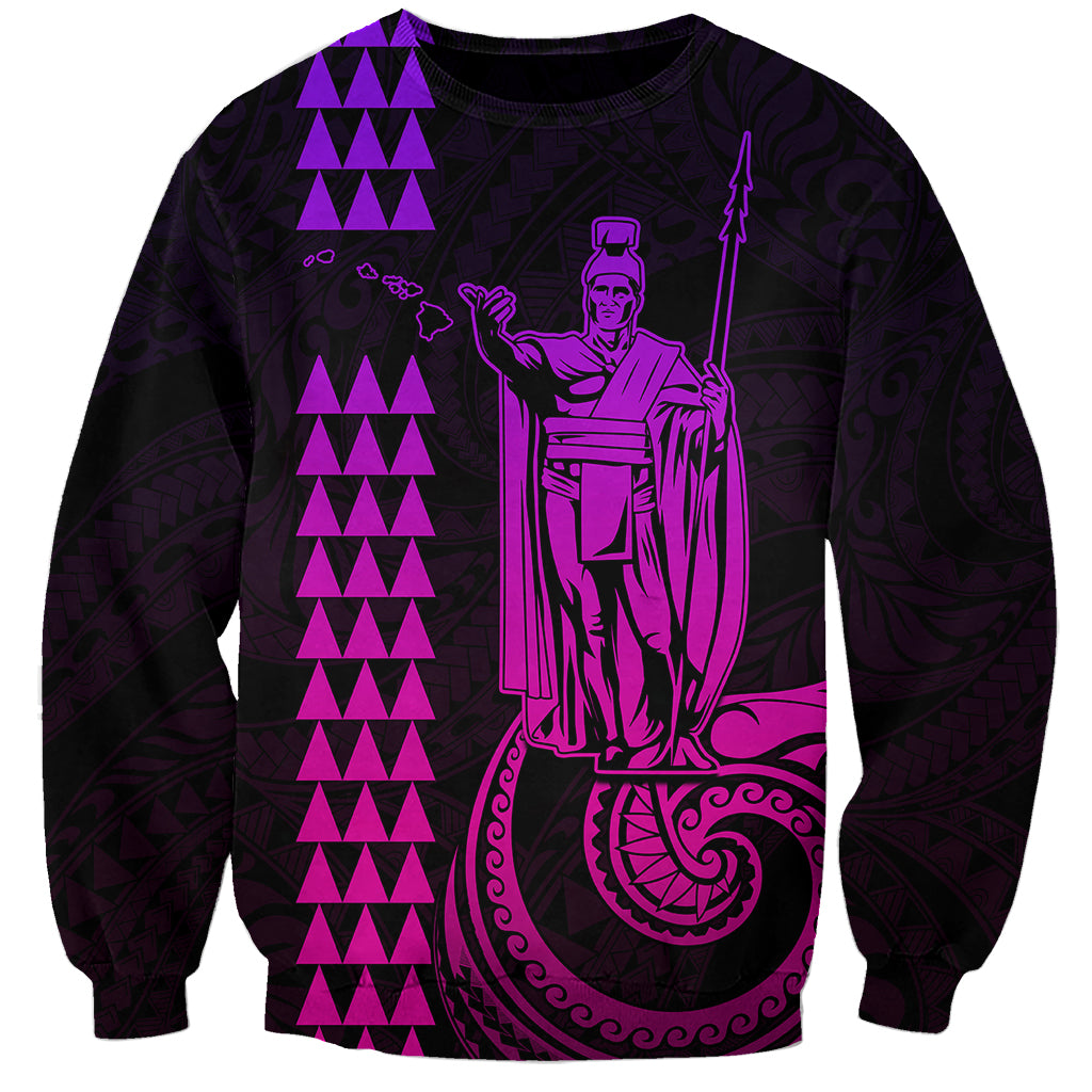 Unisex black sweatshirt with pink-purple King graphic and tall triangle pattern