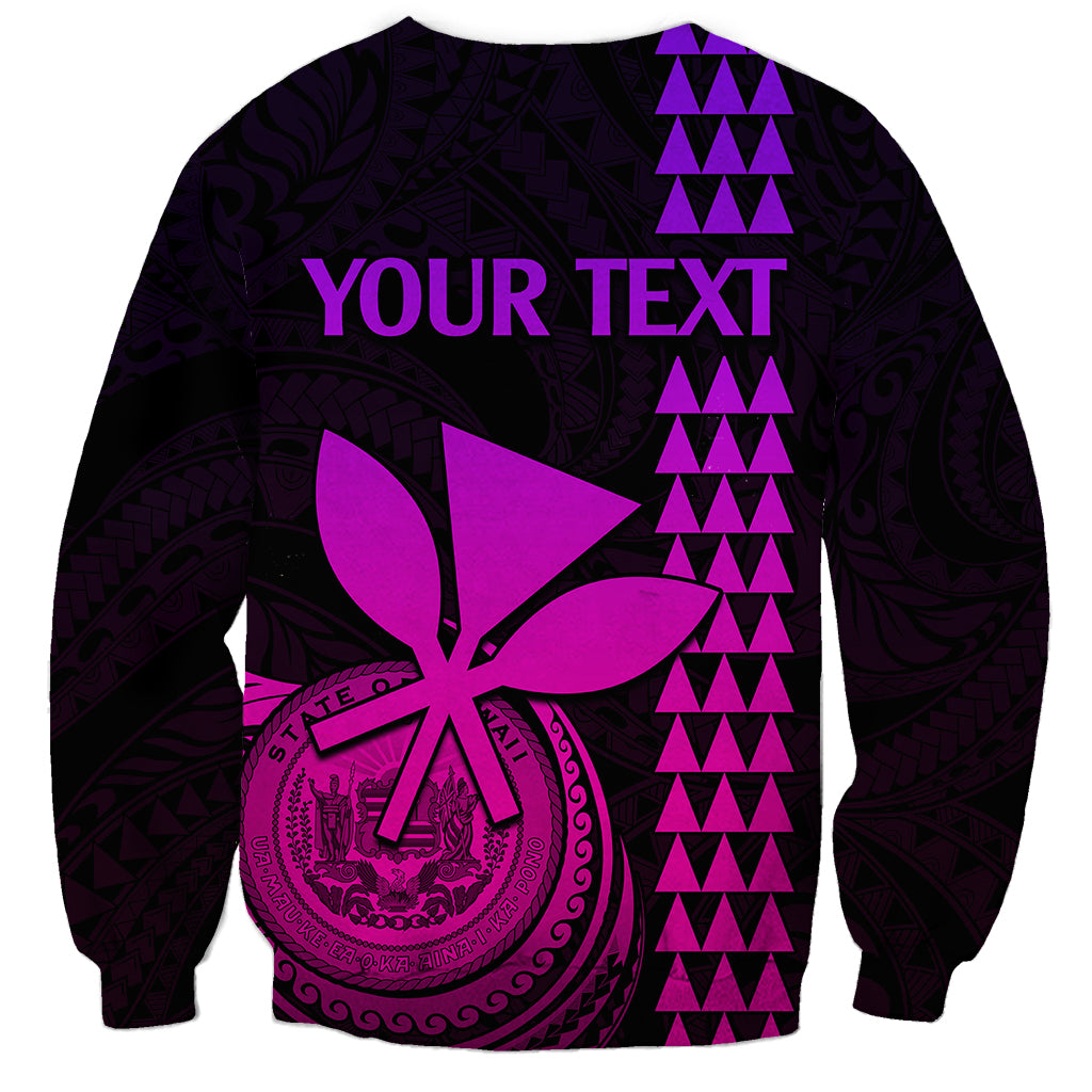 Unisex black sweatshirt with pink YOUR TEXT and purple tribal emblem with triangles