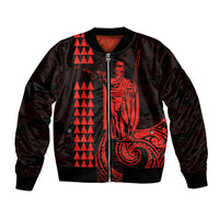 Unisex bomber jacket, black with red front zip and tribal graphic