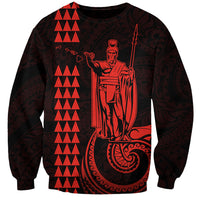 Unisex red-and-black crewneck sweatshirt with warrior holding spear graphic