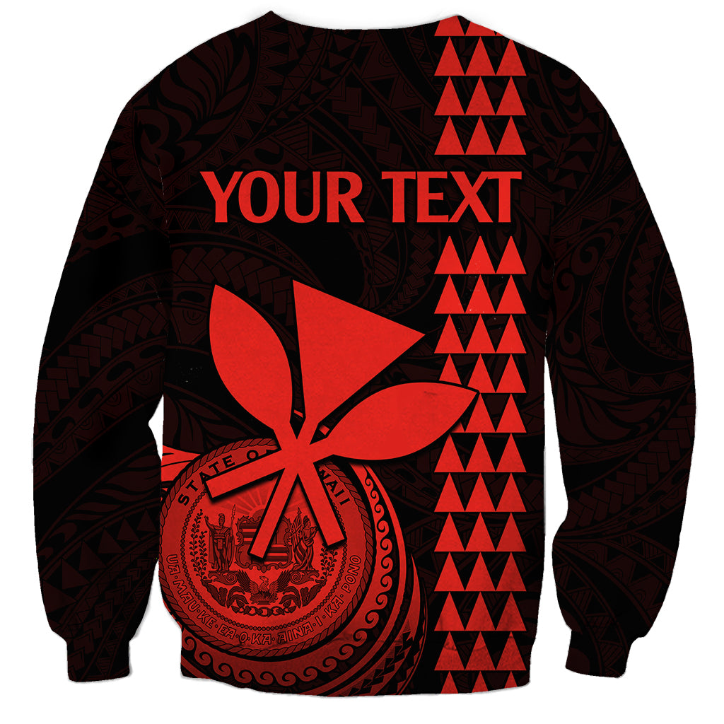 Unisex black crewneck sweatshirt with YOUR TEXT red tribal emblem