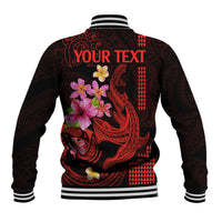 Dark tribal shark baseball jacket with pink flowers, striped ribbed collar and cuffs