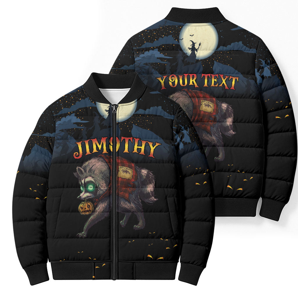 Halloween Raccoon Jimothy Personalized Bomber Puffer Jacket