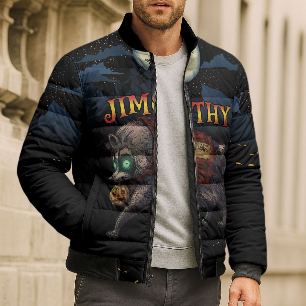 Halloween Raccoon Jimothy Personalized Bomber Puffer Jacket