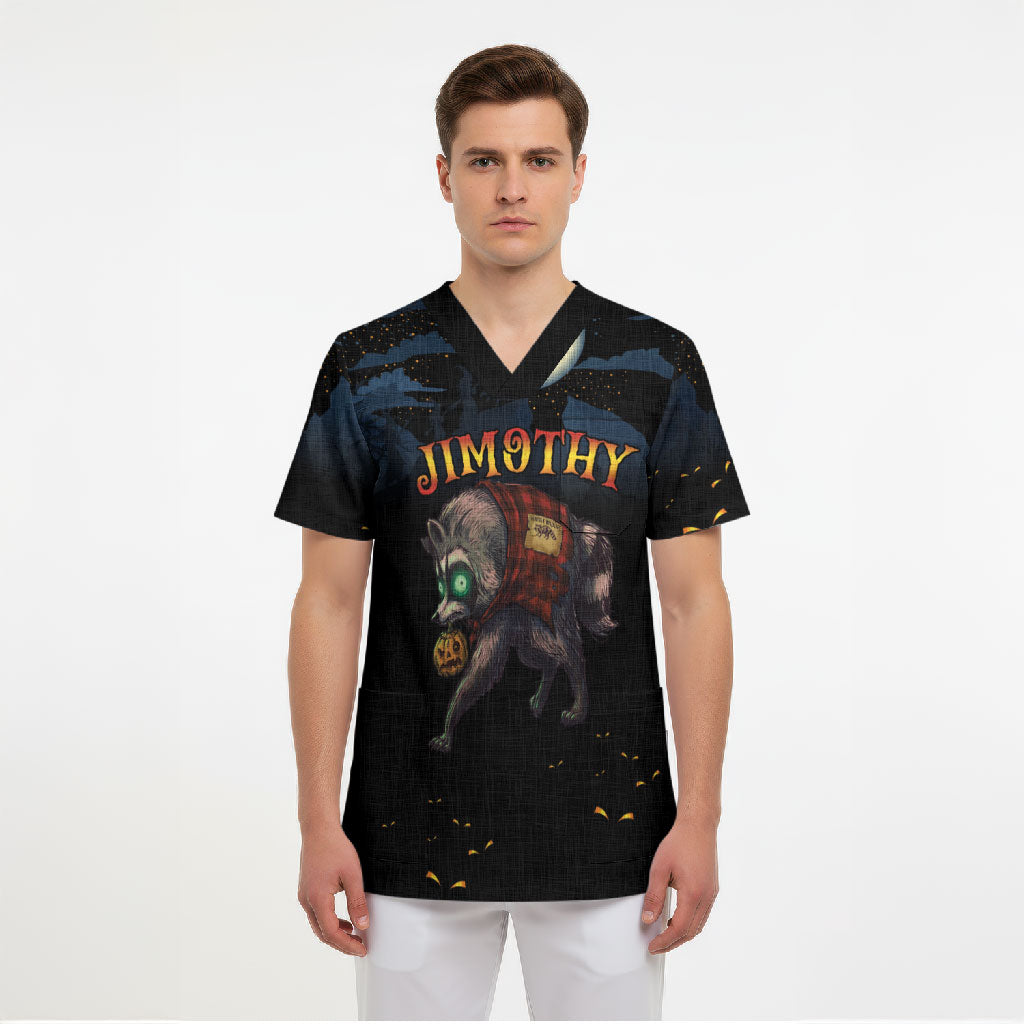Halloween Raccoon Jimothy Personalized Scrub Top