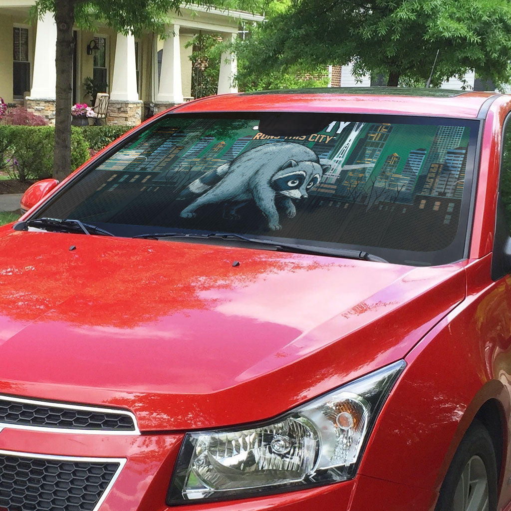 Raccoon Jimothy Runs This City Auto Sun Shade