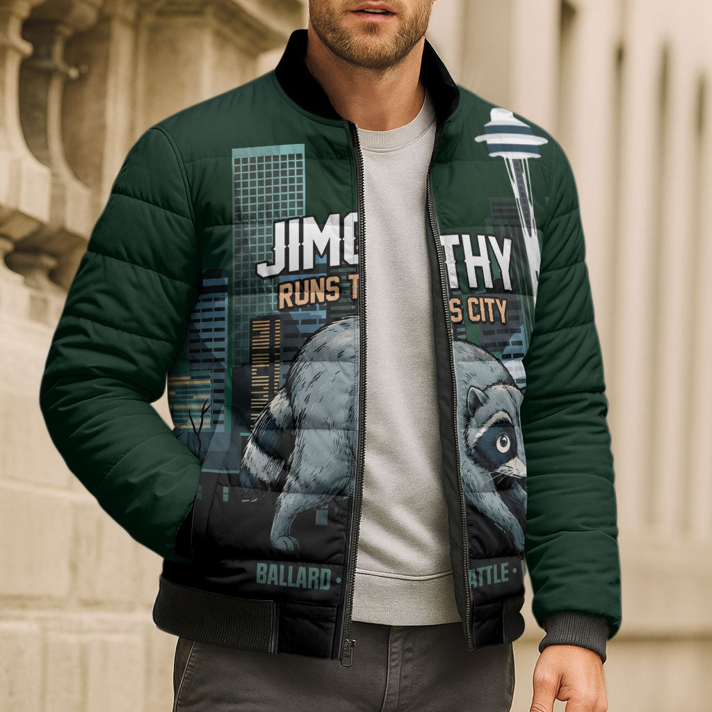 Raccoon Jimothy Runs This City Bomber Puffer Jacket