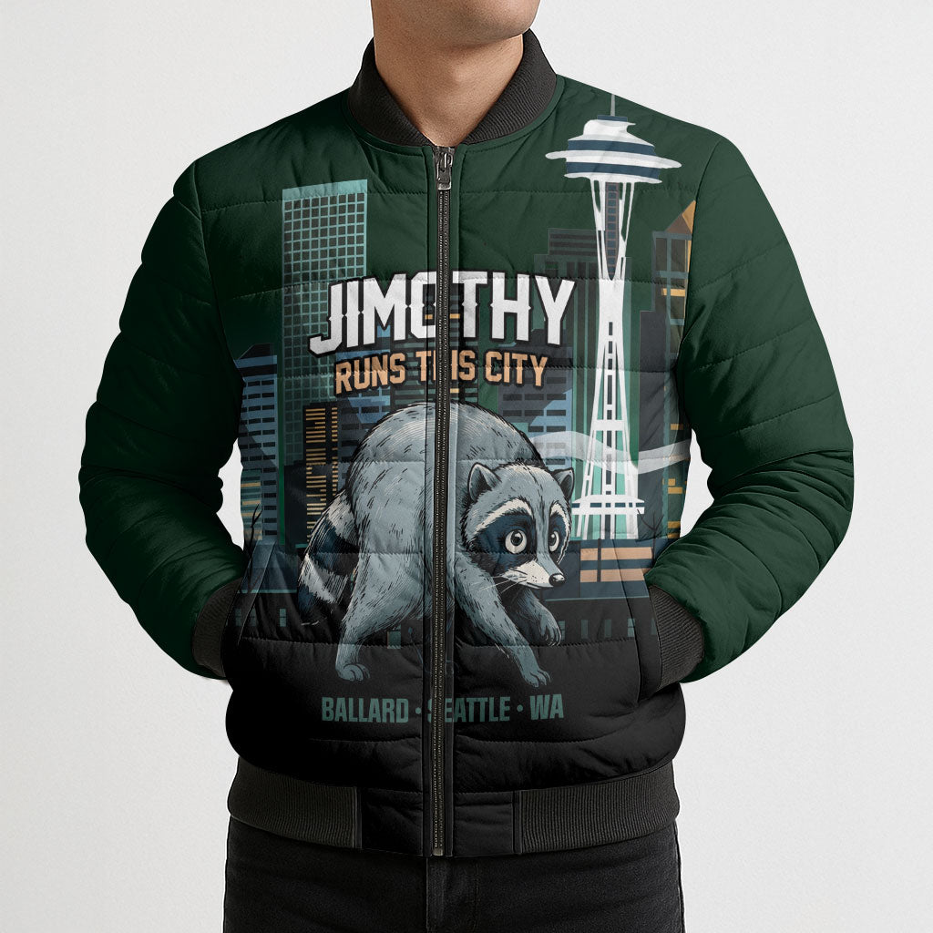 Raccoon Jimothy Runs This City Bomber Puffer Jacket
