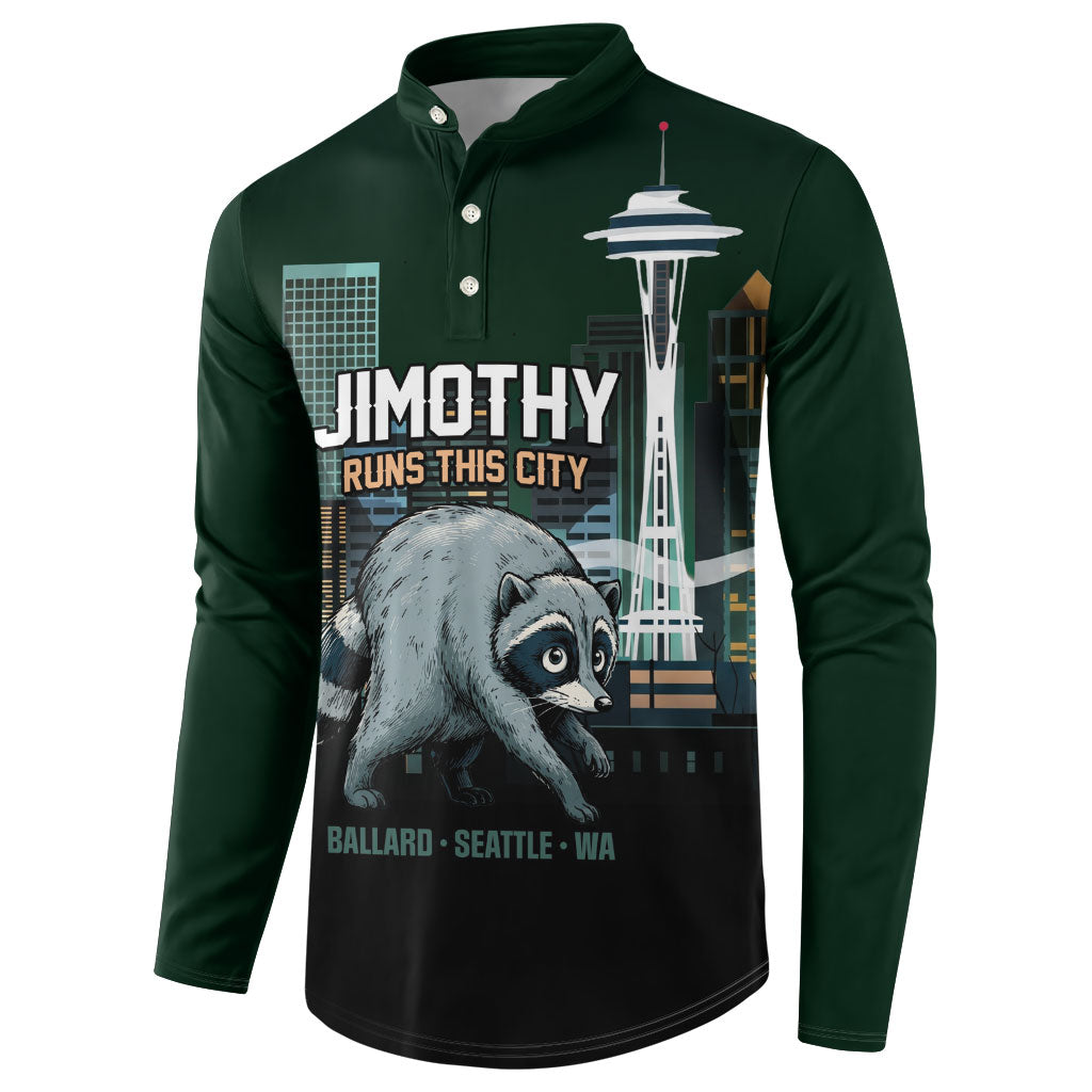 Raccoon Jimothy Runs This City Button Sweatshirt