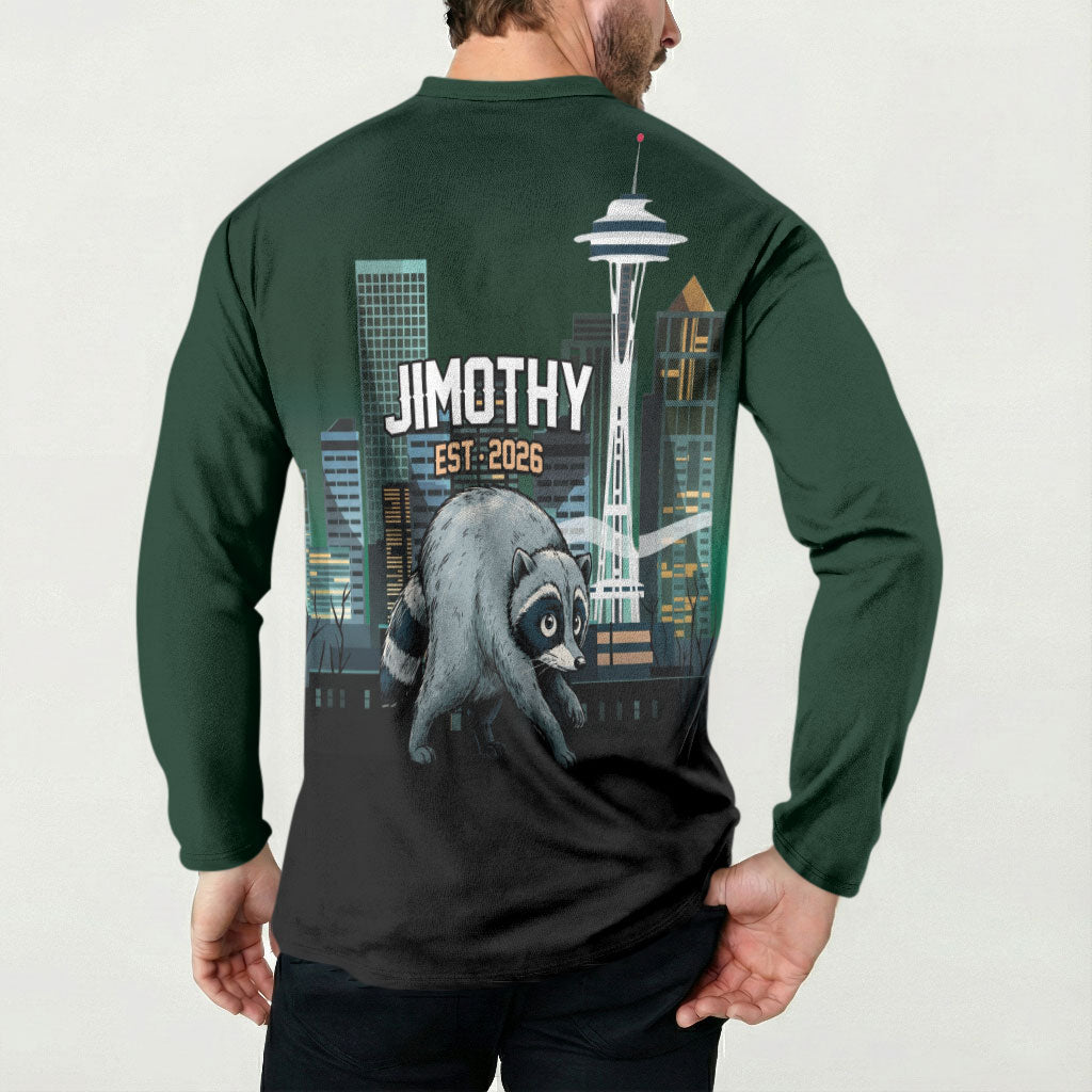 Raccoon Jimothy Runs This City Button Sweatshirt
