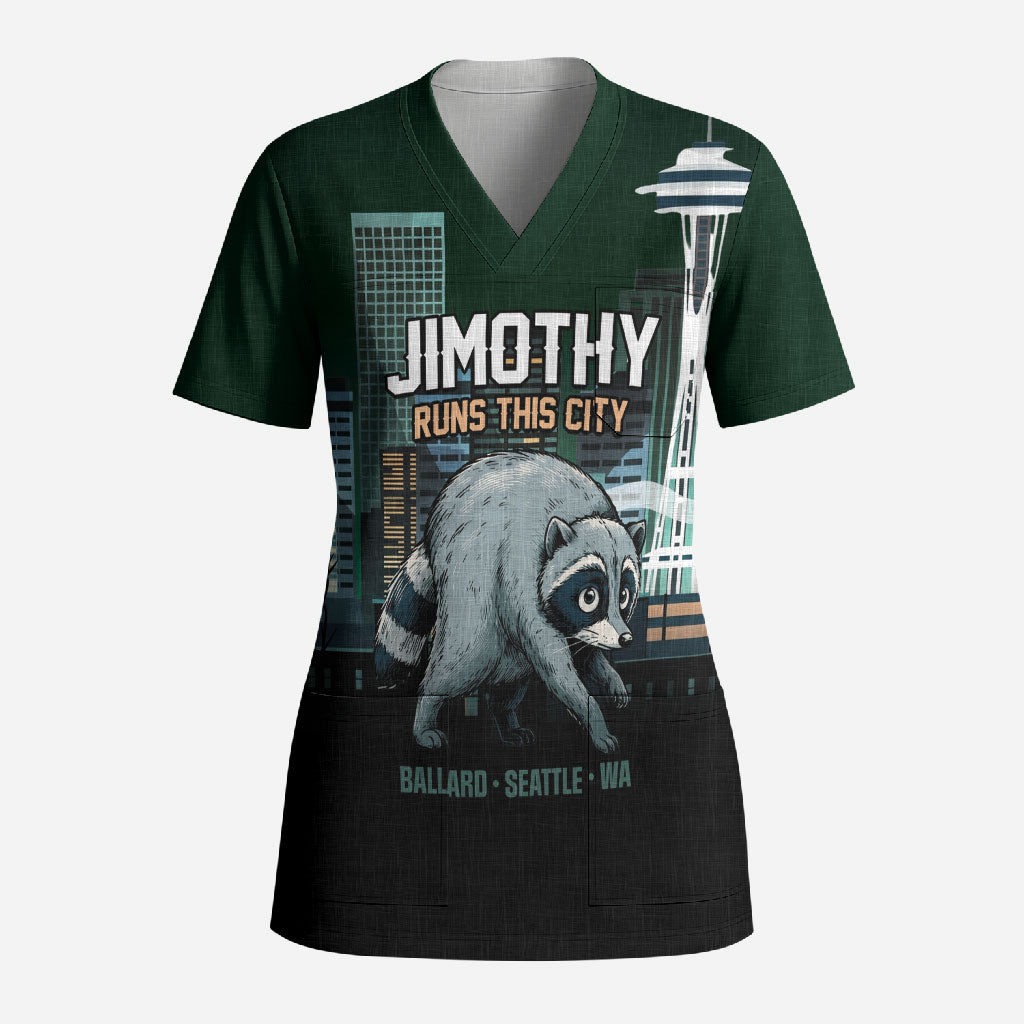 Raccoon Jimothy Runs This City Scrub Top
