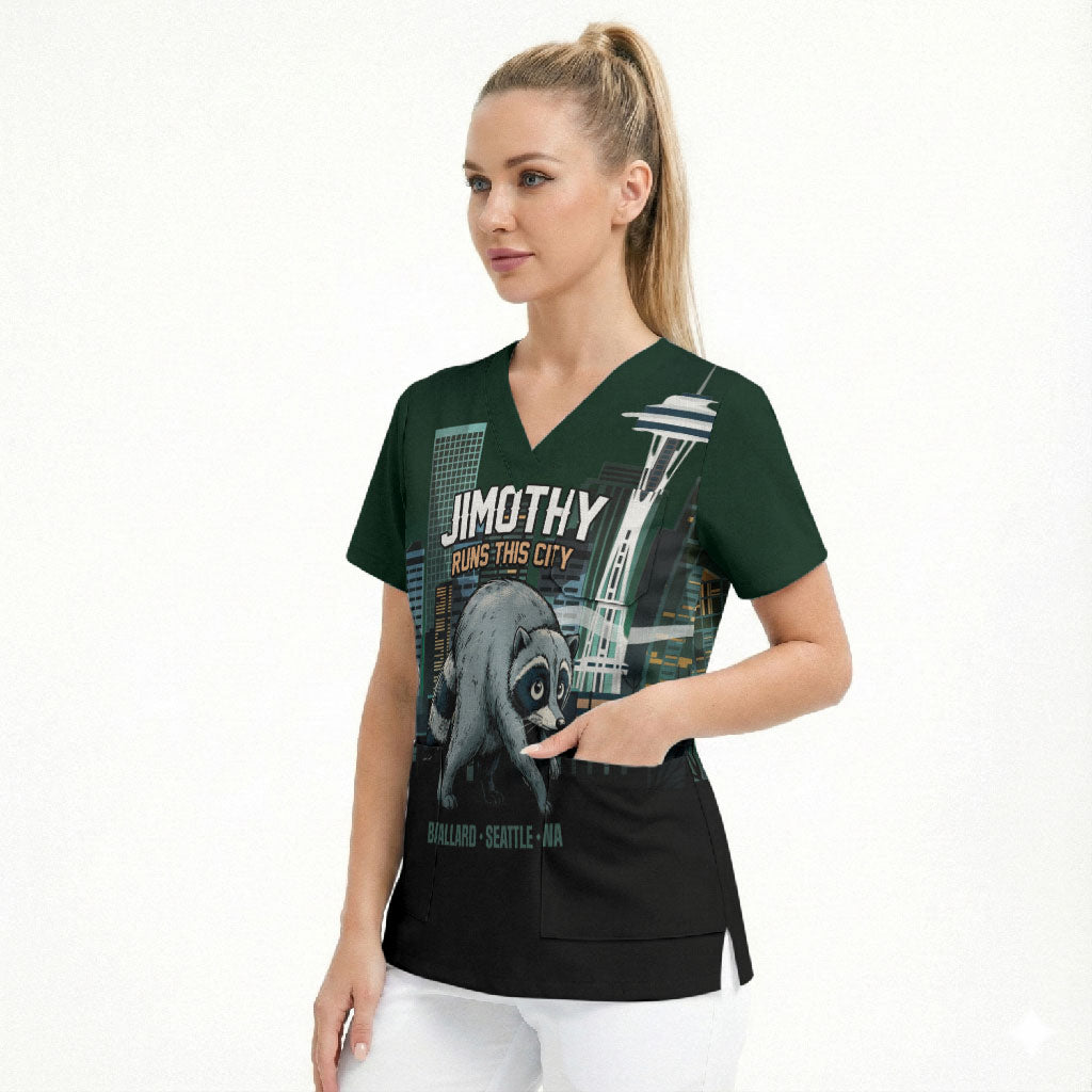 Raccoon Jimothy Runs This City Scrub Top