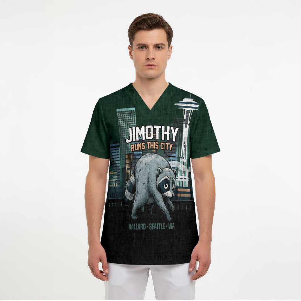 Raccoon Jimothy Runs This City Scrub Top