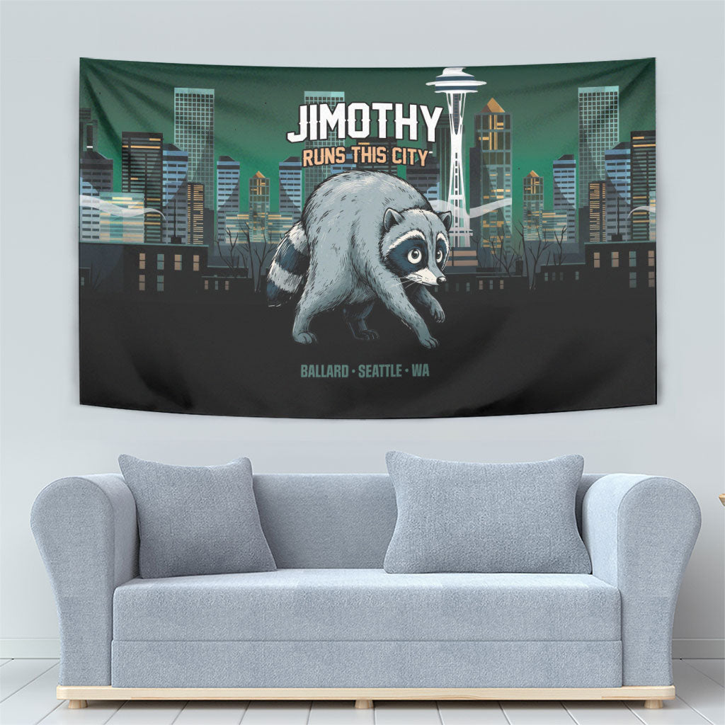 Raccoon Jimothy Runs This City Tapestry