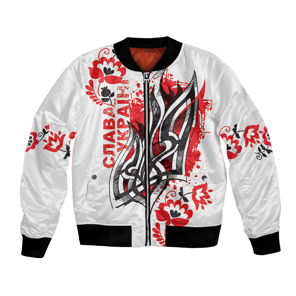 Ukrainian Heritage Tryzub Floral Bomber Jacket Ykpaiha Folk Art