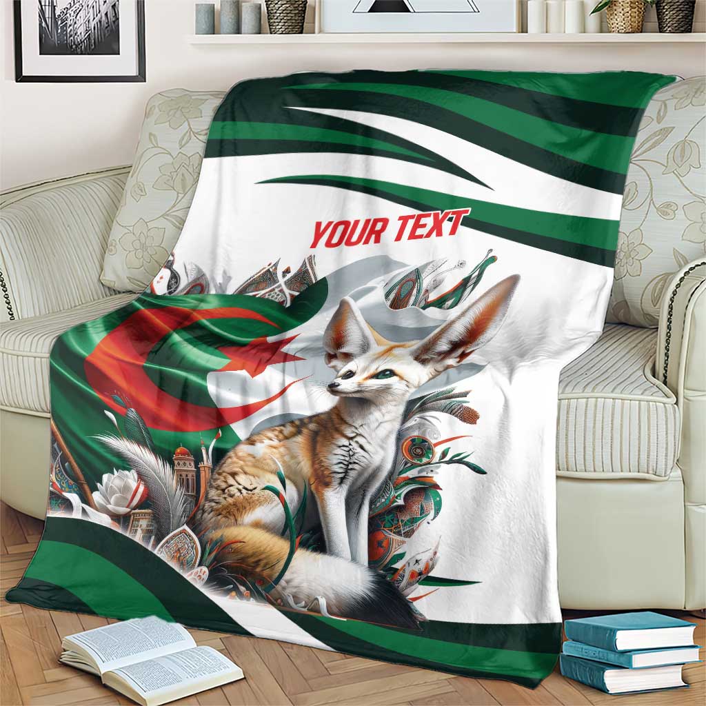 Personalized fennec fox blanket with green Algerian flag stripes and “YOUR TEXT”