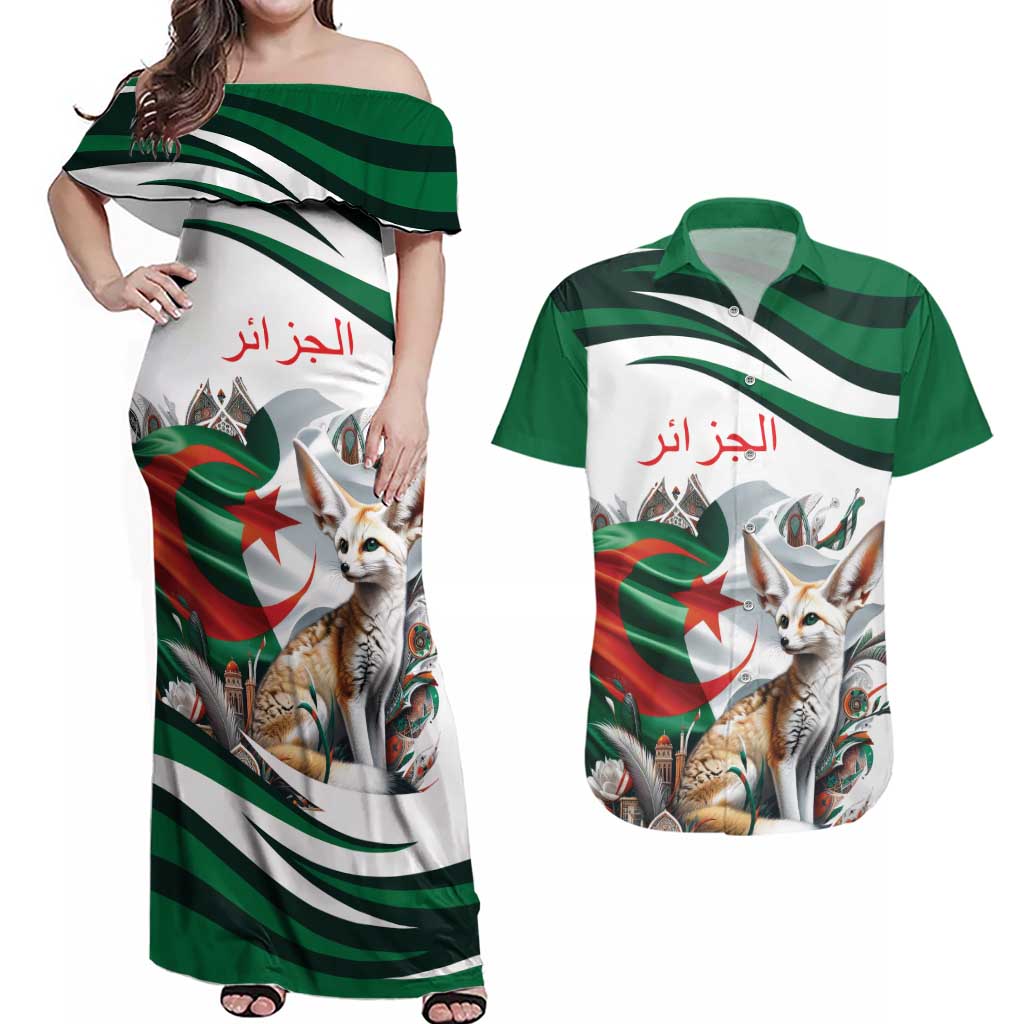 Algeria Fennec Fox Personalized Couples Matching Off Shoulder Maxi Dress and Hawaiian Shirt with Algerian Culture and Nature LT9 - Wonder Print Shop