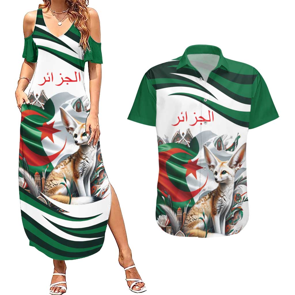 Algeria Fennec Fox Personalized Couples Matching Summer Maxi Dress and Hawaiian Shirt with Algerian Culture and Nature LT9 - Wonder Print Shop