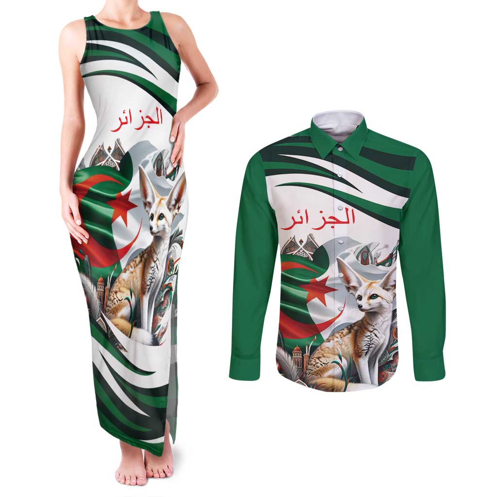 Algeria Fennec Fox Personalized Couples Matching Tank Maxi Dress and Long Sleeve Button Shirt with Algerian Culture and Nature LT9 - Wonder Print Shop