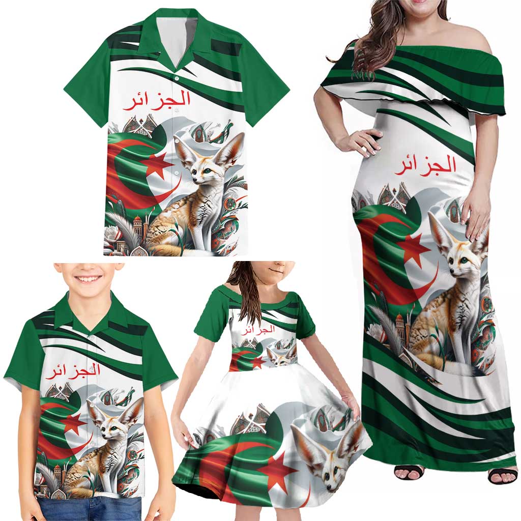 Algeria Fennec Fox Personalized Family Matching Off Shoulder Maxi Dress and Hawaiian Shirt with Algerian Culture and Nature LT9 - Wonder Print Shop