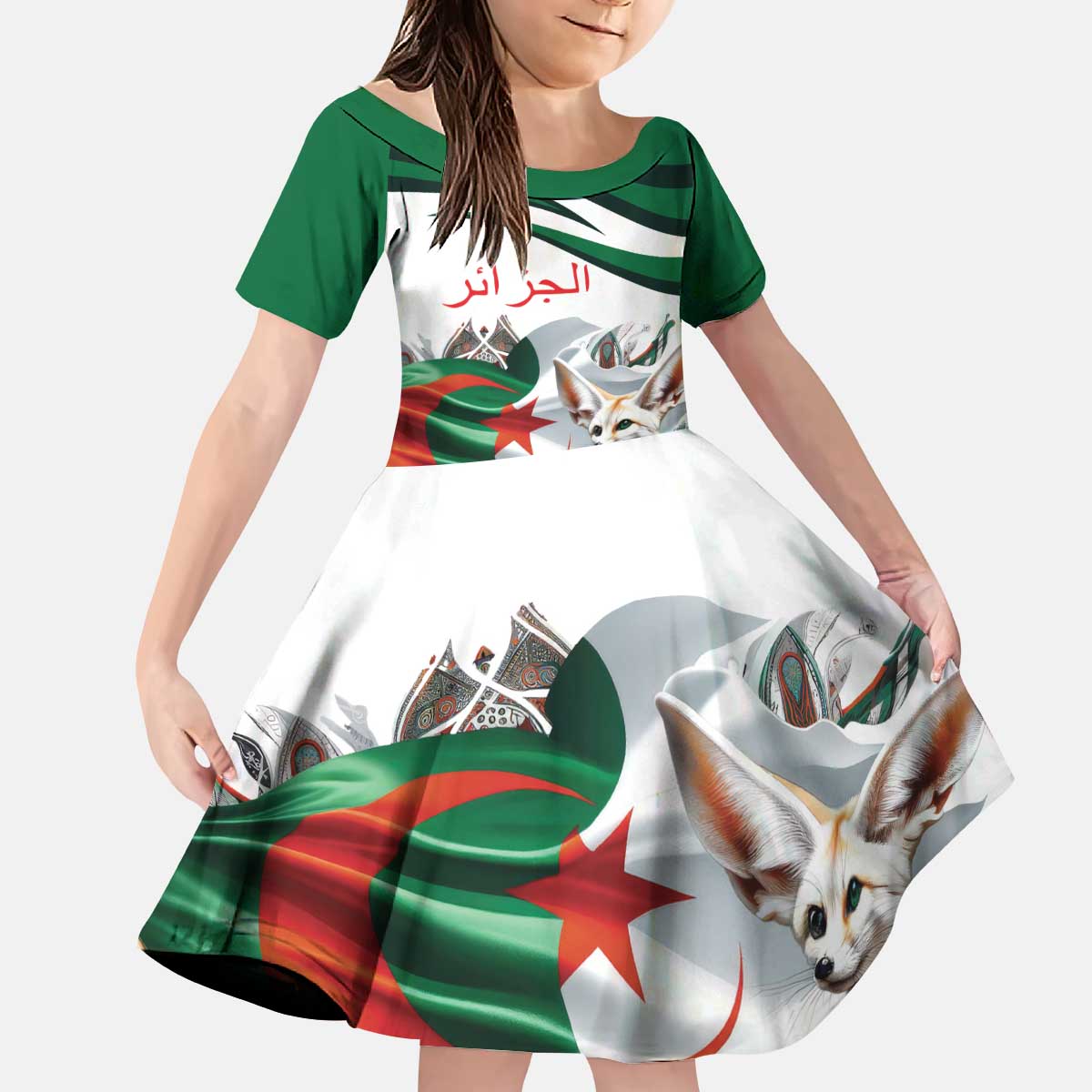 Algeria Fennec Fox Personalized Kid Short Sleeve Dress with Algerian Culture and Nature - Wonder Print Shop