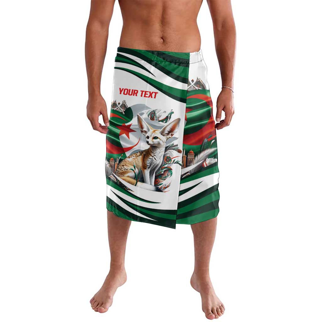 Personalized sarong in white/green with fox print, Algerian flag star, 'YOUR TEXT'