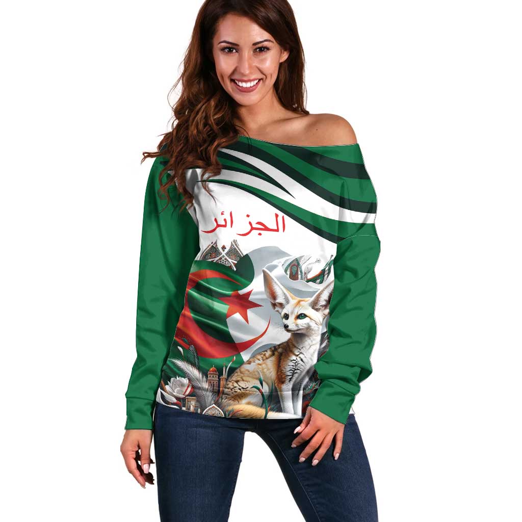 Algeria Fennec Fox Personalized Off Shoulder Sweater with Algerian Culture and Nature - Wonder Print Shop