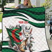 Personalized Algeria-themed quilt with white and green stripes and fennec fox graphic