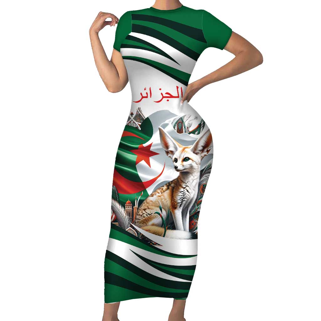 Algeria Fennec Fox Personalized Short Sleeve Bodycon Dress with Algerian Culture and Nature - Wonder Print Shop