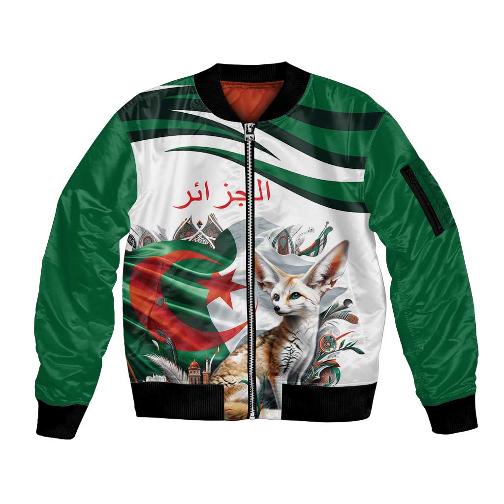 Algeria Fennec Fox Personalized Sleeve Zip Bomber Jacket with Algerian Culture and Nature - Wonder Print Shop