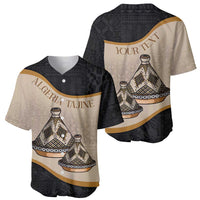 Black and cream baseball jerseys with tajine graphic and “YOUR TEXT” on the back