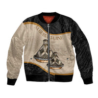 Black and beige unisex bomber jacket with full-zip and Algeria Tajine graphic