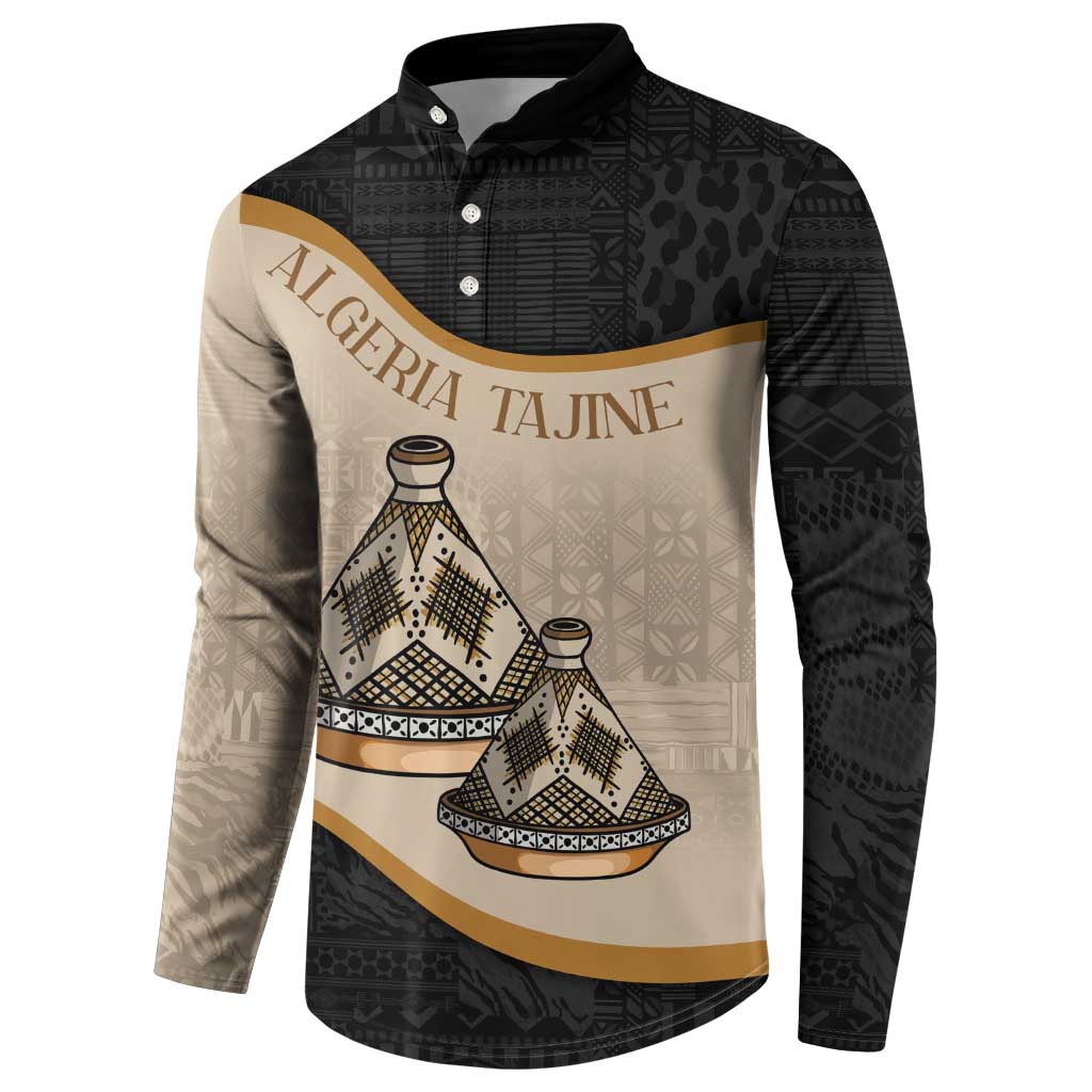 Personalized button sweatshirt with ALGERIA TAJINE text and tajine pot graphic, black/beige